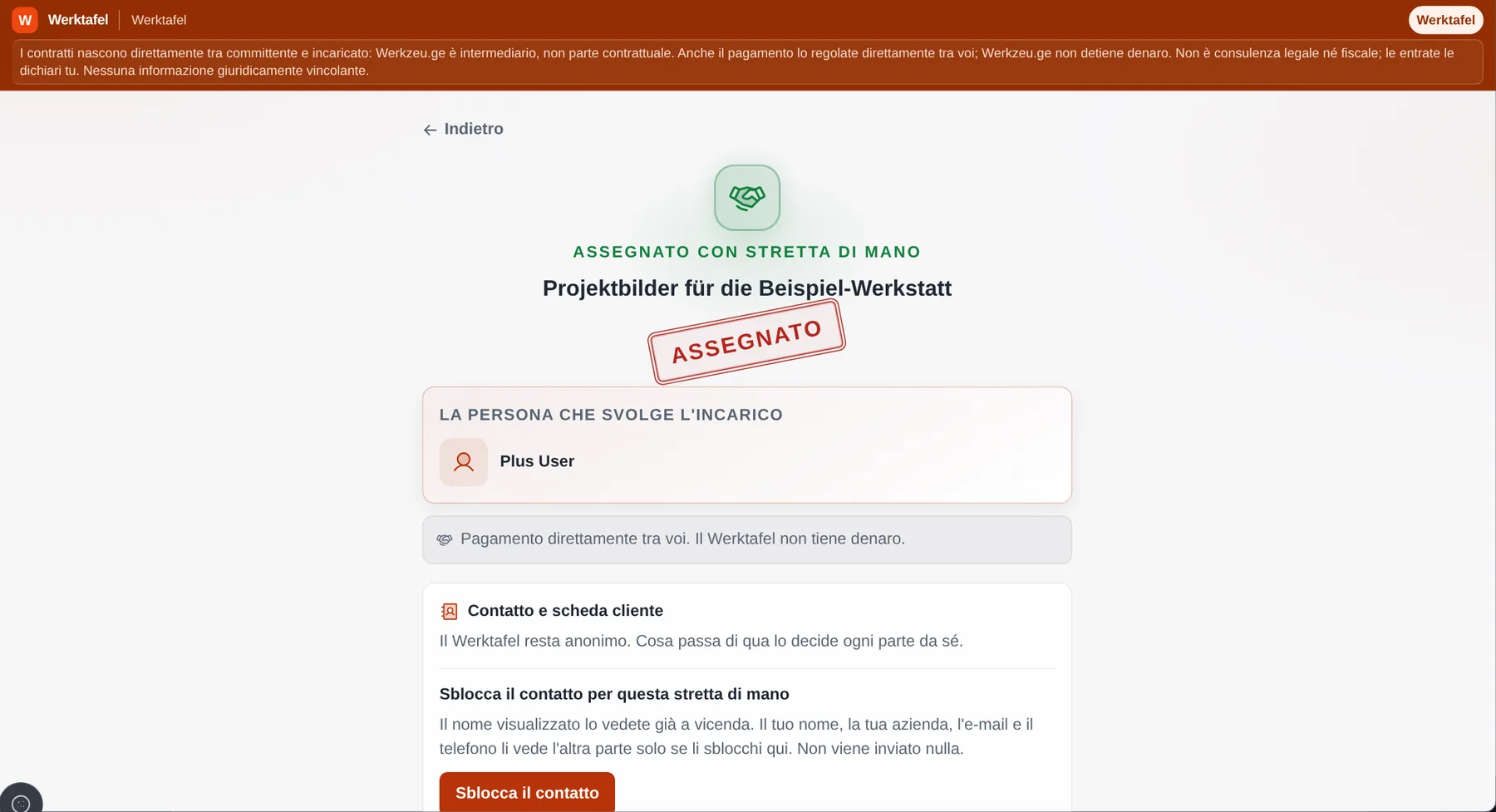 Werktafel: Trovatevi. La stretta di mano rende deliberato il passo successivo.